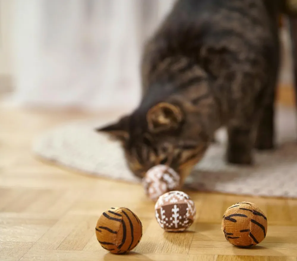 Dehner Lieblinge Katzenspielzeug - Spielbälle Safari, 4er-Set