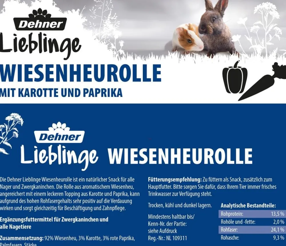 Dehner Lieblinge Heu > Wiesenheurolle mit Karotte & Paprika, 200 g