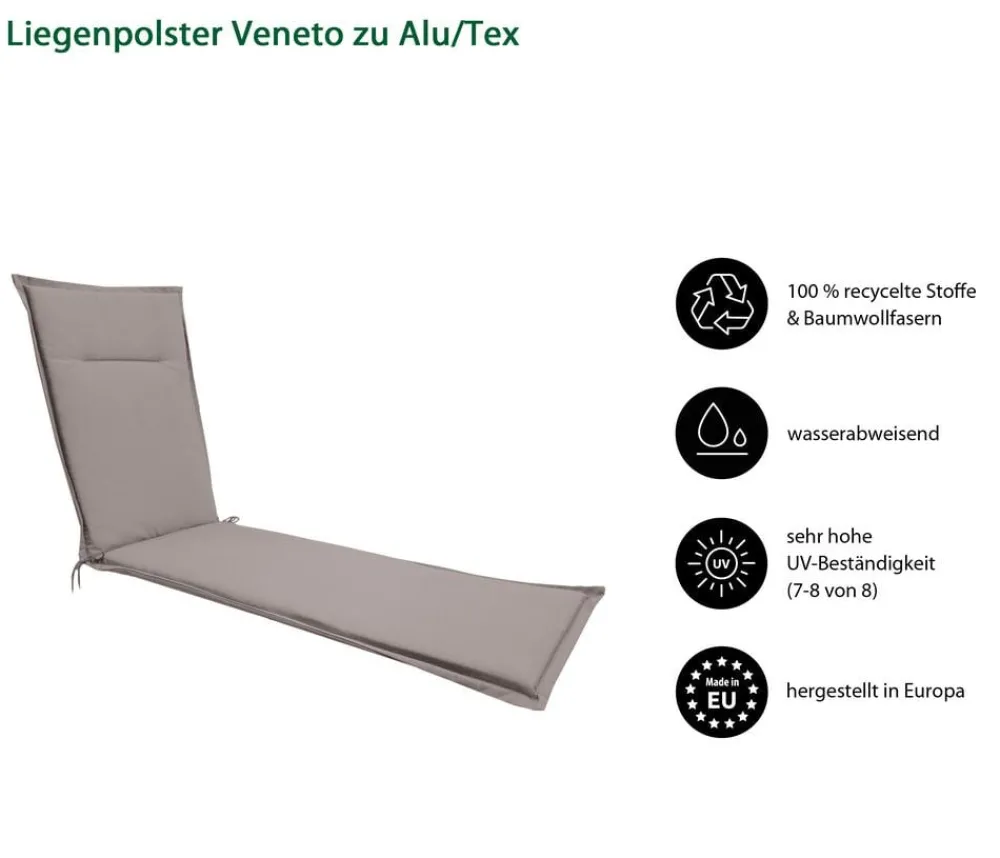 Dehner Relax- & Liegenauflagen - Liegenauflage Veneto für Alu-Tex-Liegen, ca. B55/H4/T198 cm Taupe