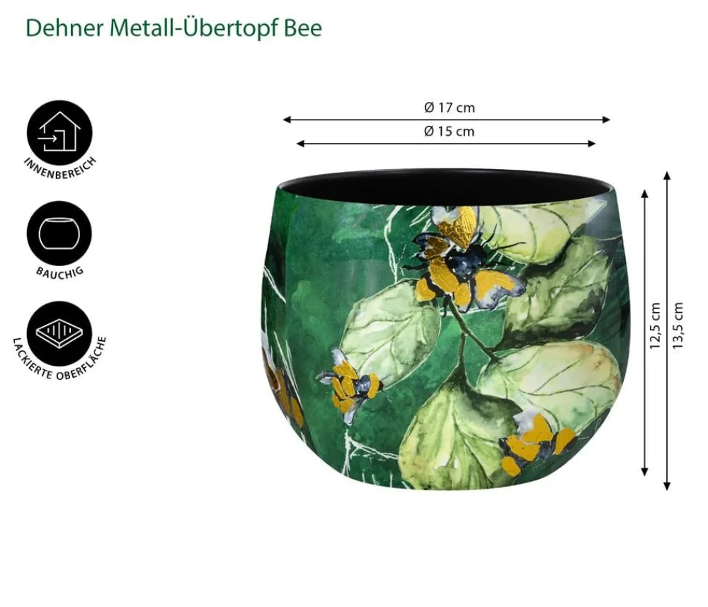 Dehner Metall-Übertopf Bee, bauchig, / Hot