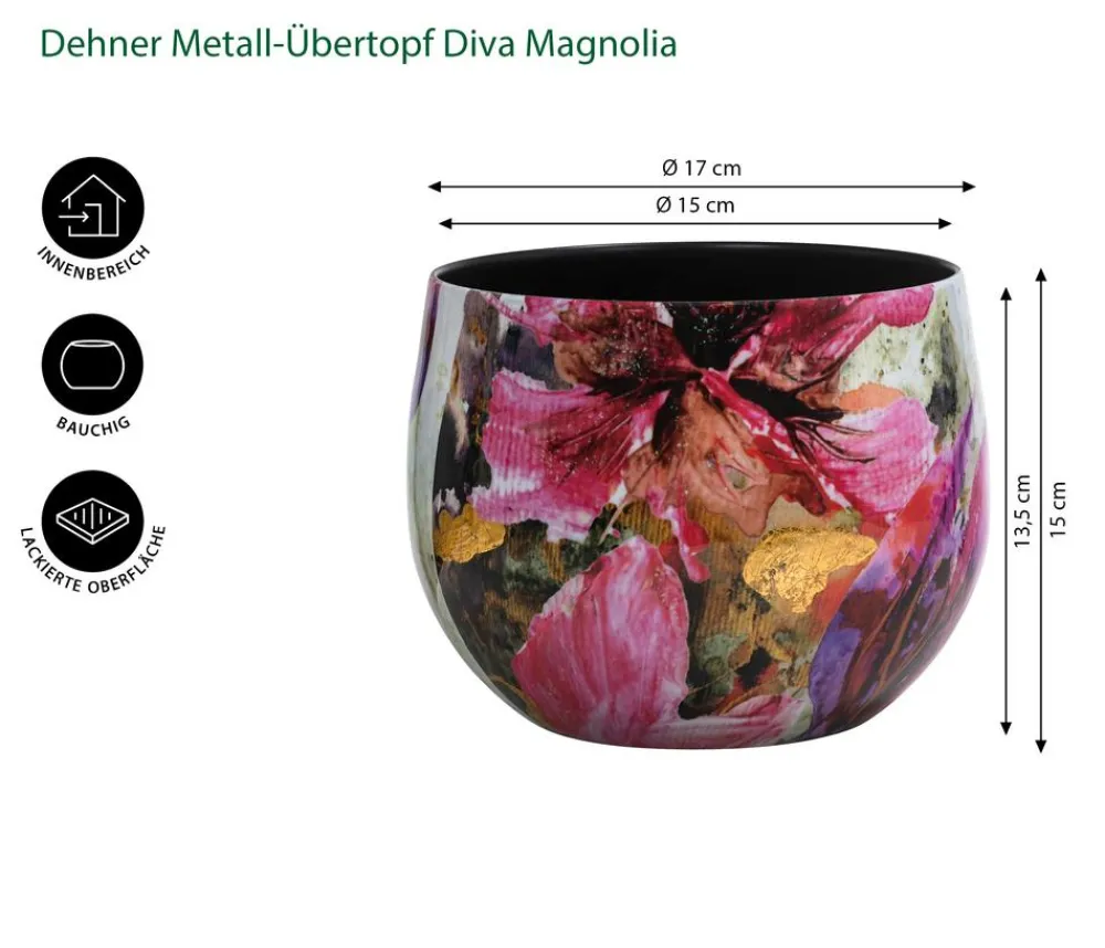 Dehner Metall-Übertopf Diva Magnolia, bauchig, Bunt Best