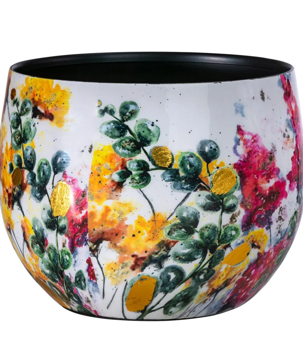 Dehner Metall-Übertopf Floral, bauchig, / Best