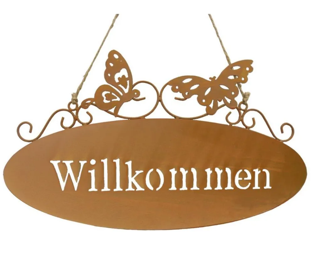Dehner Windspiele & Gartenstecker - Metall-Gartenschild Willkommen Braun