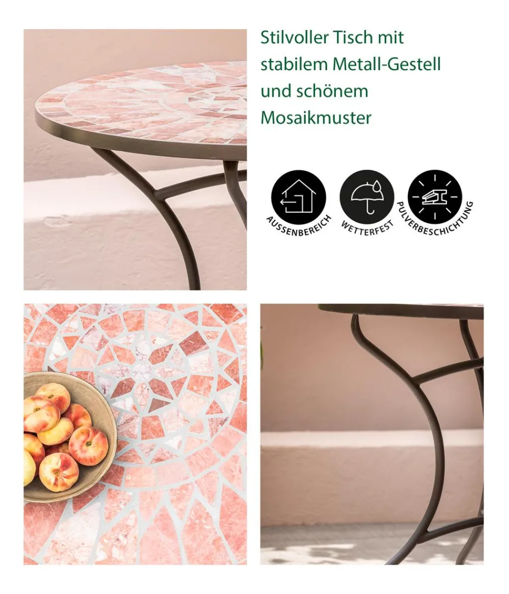 Dehner Gartentische Metall|Balkontische - Mosaiktisch Chiara, terra-rosé