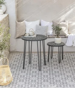 Dehner Balkontische|Gartentische Metall - Mosaiktisch Madeleine, ca. Ø60/H60 cm Dunkelgrau