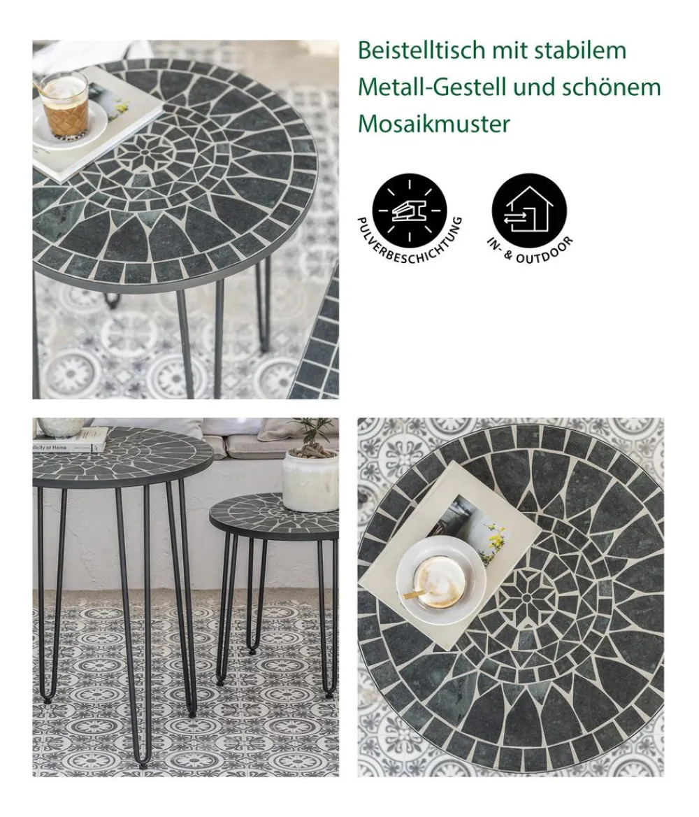 Dehner Balkontische|Gartentische Metall - Mosaiktisch Madeleine, ca. Ø60/H60 cm Dunkelgrau