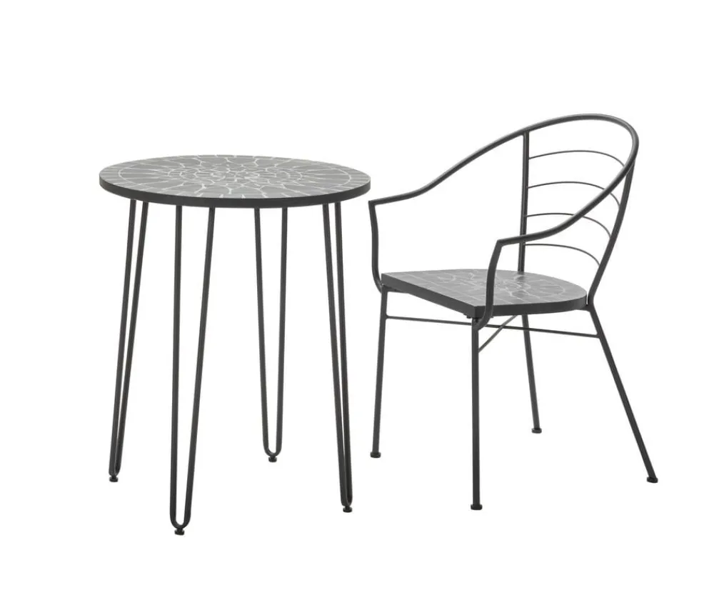 Dehner Balkontische|Gartentische Metall - Mosaiktisch Madeleine, ca. Ø60/H60 cm Dunkelgrau