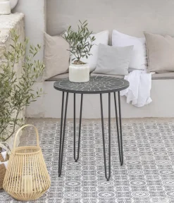 Dehner Balkontische|Gartentische Metall - Mosaiktisch Madeleine, ca. Ø60/H60 cm Dunkelgrau