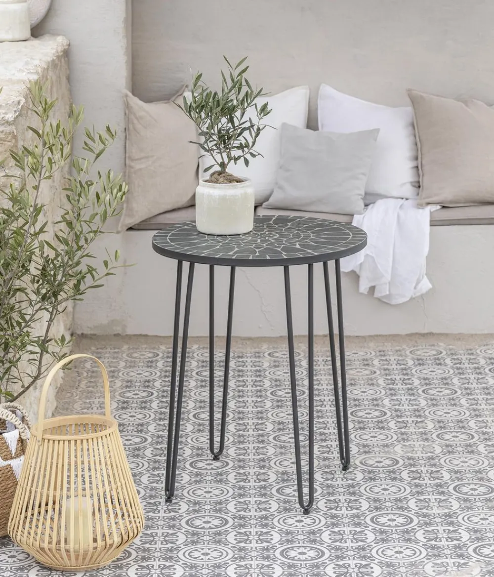 Dehner Balkontische|Gartentische Metall - Mosaiktisch Madeleine, ca. Ø60/H60 cm Dunkelgrau