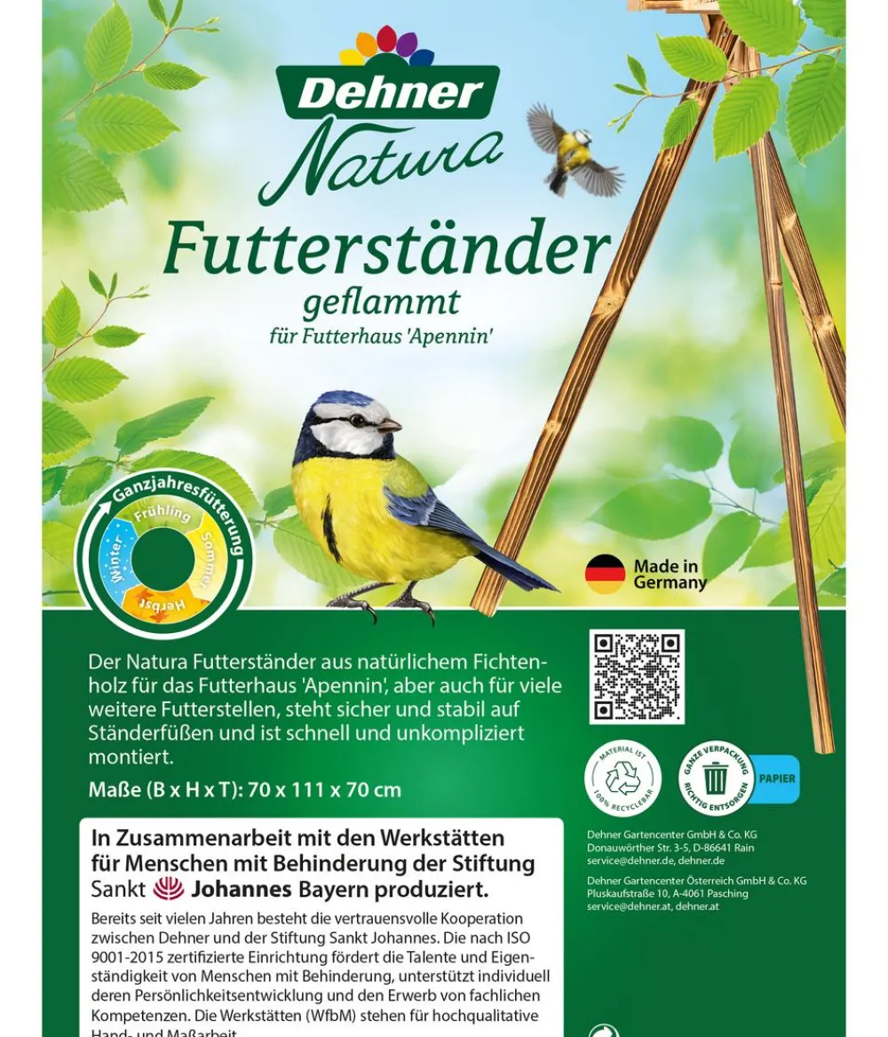 Dehner Natura Premium Futterständer Apennin, geflammt, ca. B70/H111/T70 cm Braun Outlet