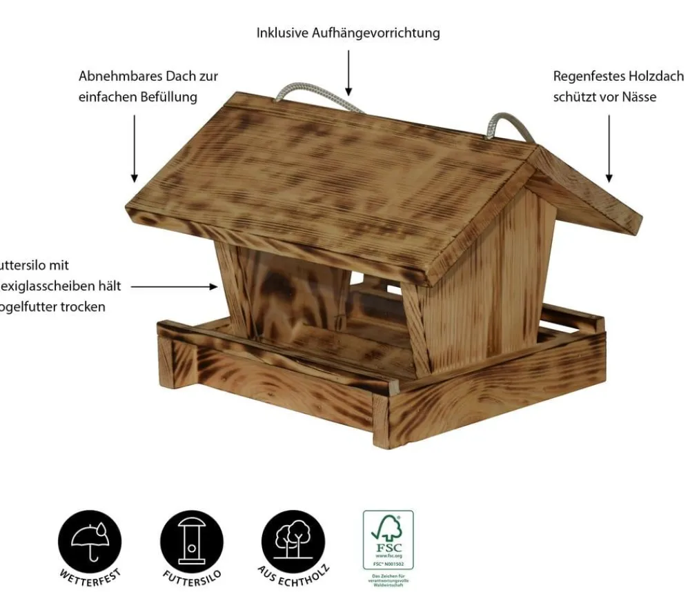 Dehner Natura Premium Vogelhäuser & Futterspender - Futterhaus Linn, ca. B27/H18/T20,5 cm Natur