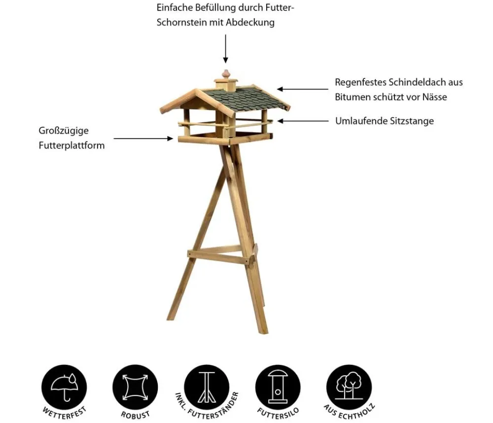 Dehner Natura Premium Vogelhäuser & Futterspender > Futterhaus Kaiserwinkel, inkl. Ständer Ellmau, ca. B68/H144/T62 cm