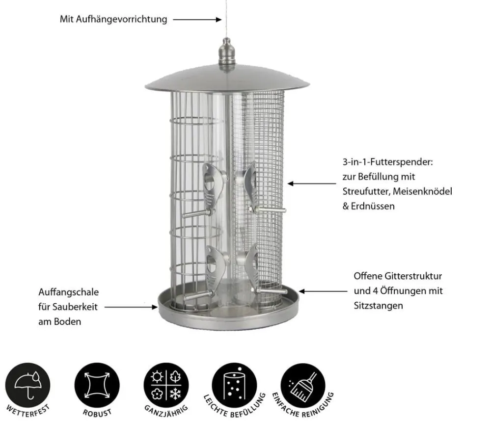 Dehner Natura Premium Vogelhäuser & Futterspender > Futterspender Triple, ca. Ø22/H36,5 cm