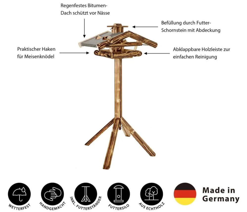 Dehner Natura Premium Vogelhäuser & Futterspender > Futterhaus Watzmann, geflammt, inkl. Ständer, ca. B40/H133/T55 cm