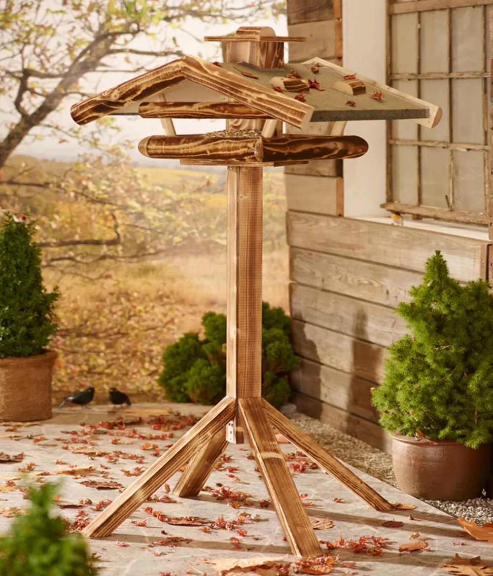 Dehner Natura Premium Vogelhäuser & Futterspender > Futterhaus Watzmann, geflammt, inkl. Ständer, ca. B40/H133/T55 cm