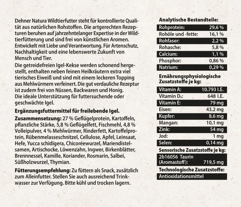 Dehner Natura Premium Igelfutter & -Häuser|Kleintierfutter > Igelfutter Igel-Kekse mit Mehlwürmern