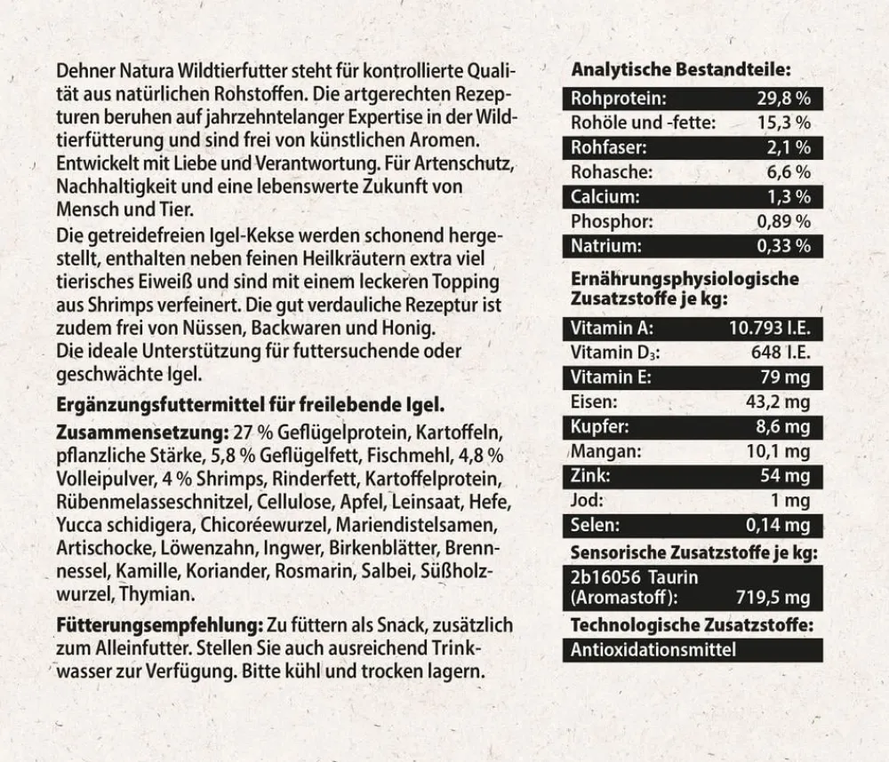 Dehner Natura Premium Igelfutter & -Häuser|Kleintierfutter > Igelfutter Igel-Kekse mit Shrimps
