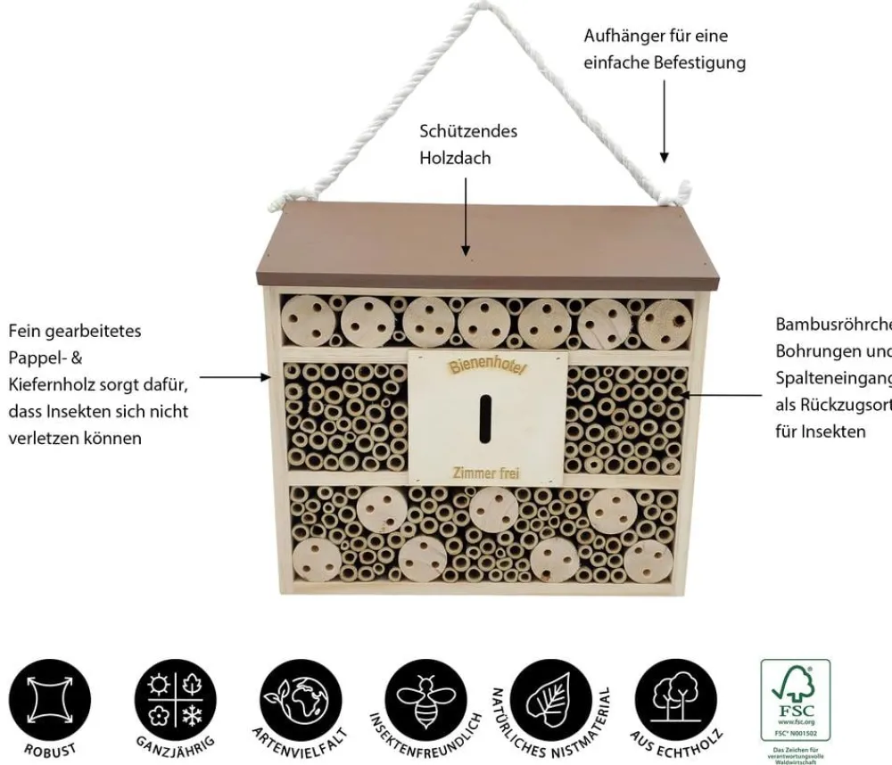 Dehner Natura Premium Nützling & Insektenhotels > Insektenhotel Andrena, ca. B29,5/H29/T9,9 cm