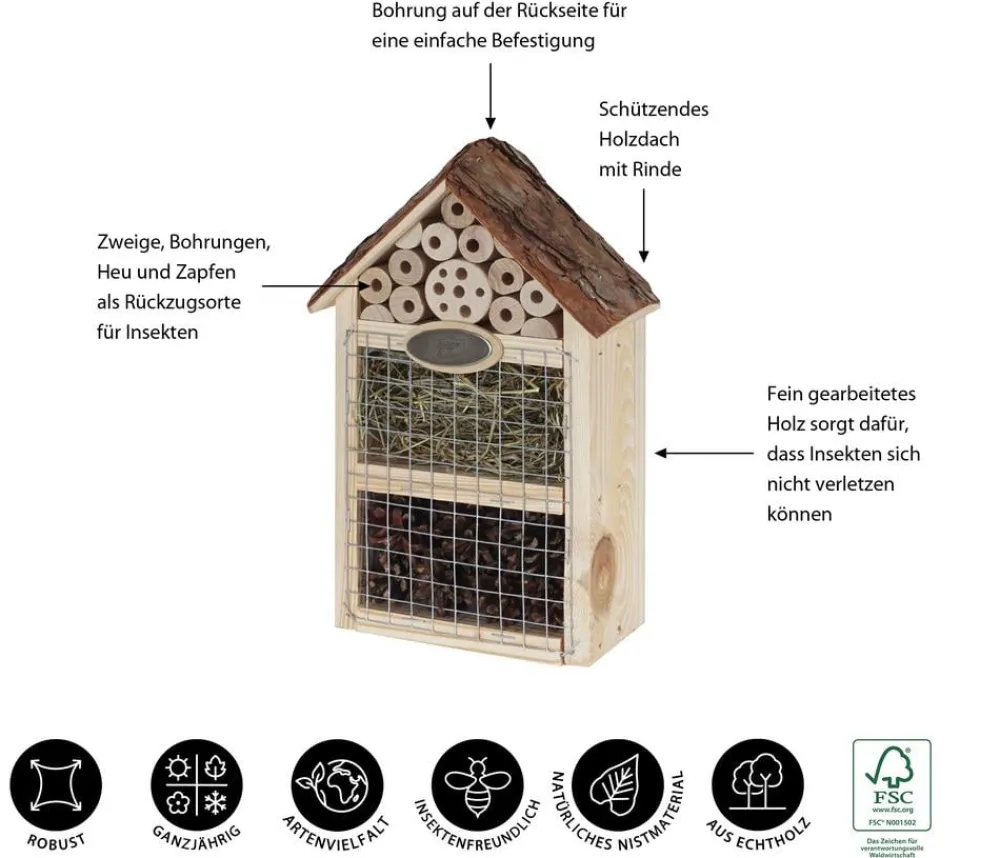 Dehner Natura Premium Nützling & Insektenhotels > Insektenhotel Flavia, ca. B19/H28/T13 cm