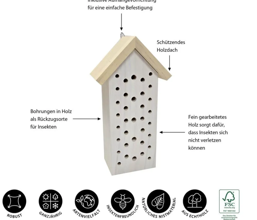 Dehner Natura Premium Insektenhotel Eucera, ca. B16/H30,5/T9,5 cm Weiß Hot