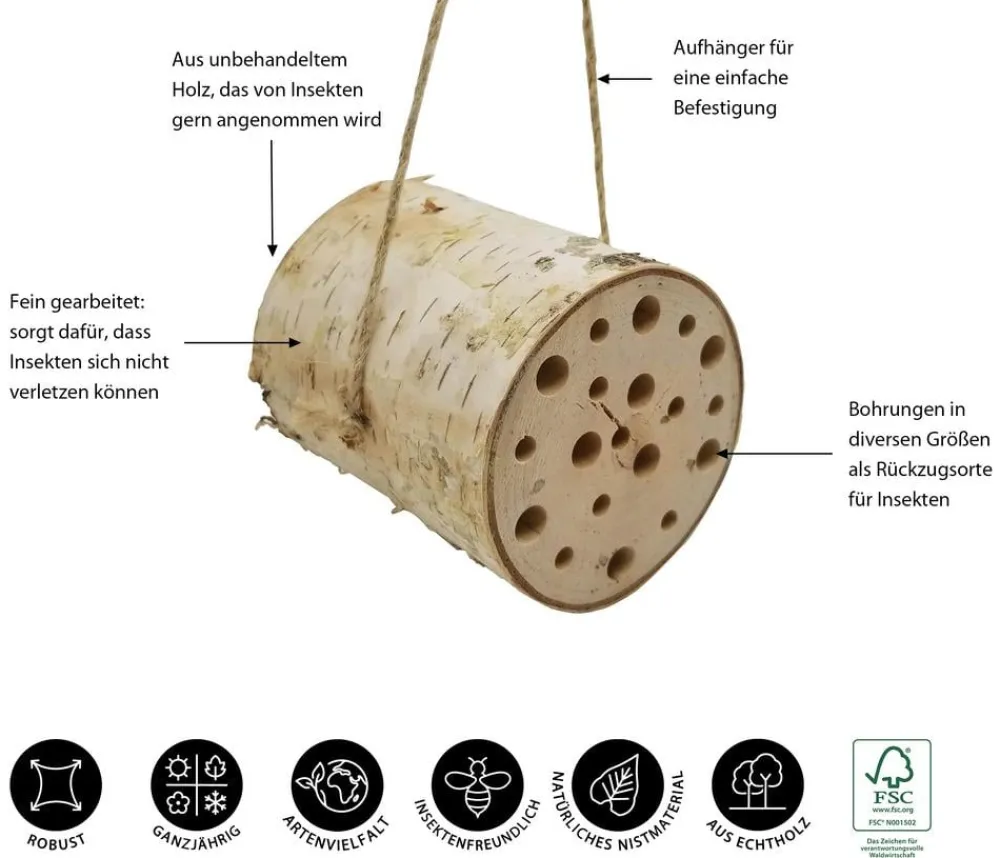 Dehner Natura Premium Nützling & Insektenhotels - Insektenhotel Lugano, ca. Ø8/T9 cm Beige