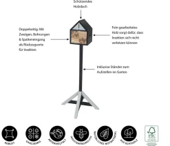 Dehner Natura Premium Nützling & Insektenhotels > Insektenhotel Aliena, inkl. Ständer, ca. B23/H129/T25 cm