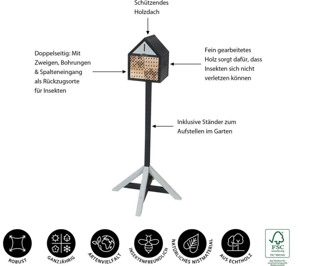 Dehner Natura Premium Nützling & Insektenhotels > Insektenhotel Aliena, inkl. Ständer, ca. B23/H129/T25 cm