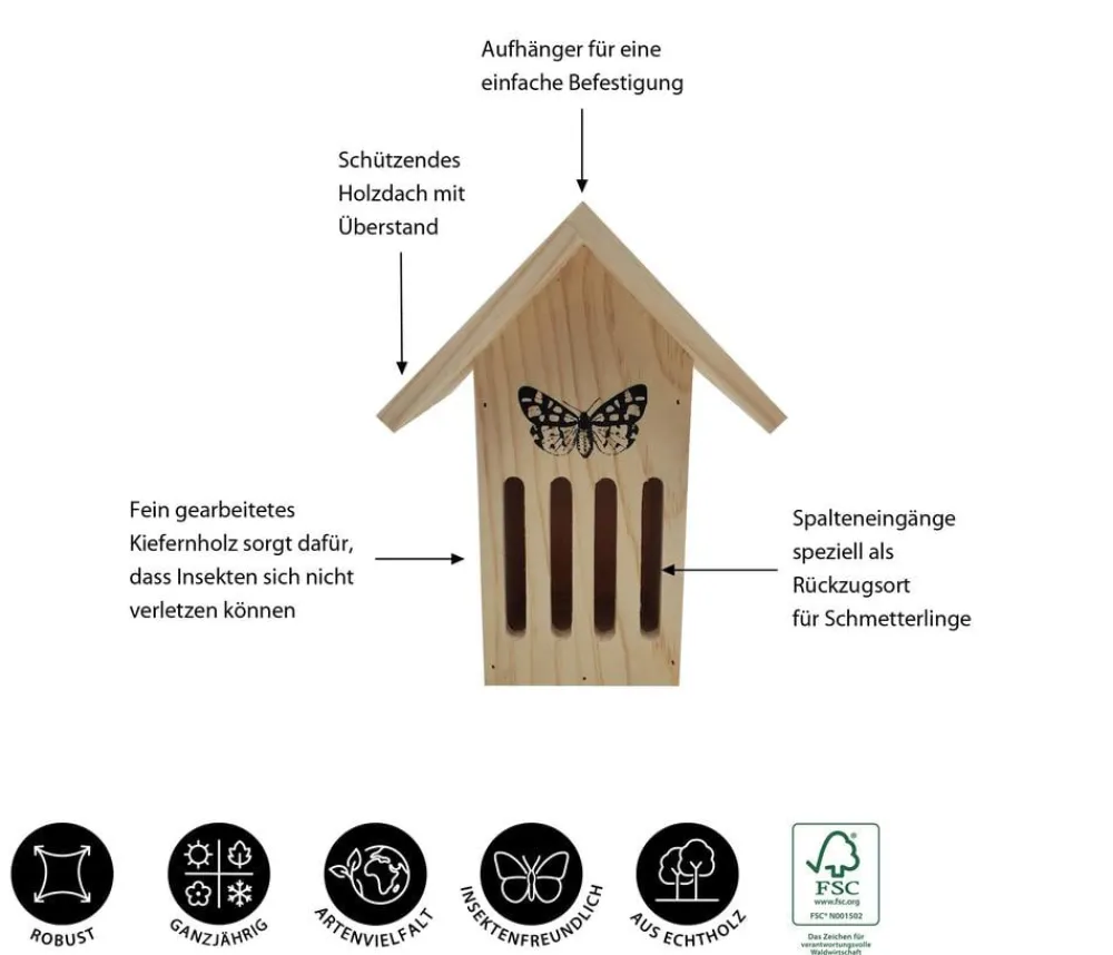 Dehner Natura Premium Nützling & Insektenhotels - Schmetterlingshaus Runa, ca. B17/H23/T12 cm Natur