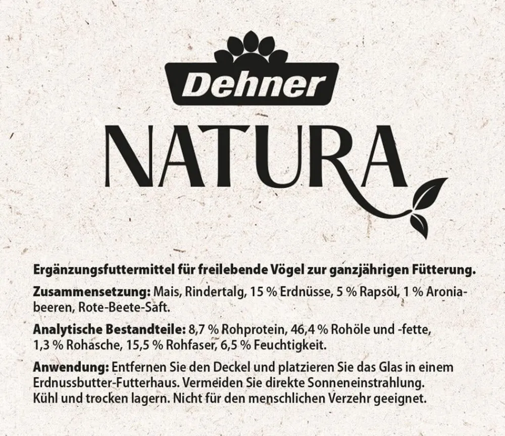Dehner Natura Premium Wildvogelfutter & Snacks > Wildvogelfutter Erdnussbutter im Glas, Beeren, 8 x 340 g