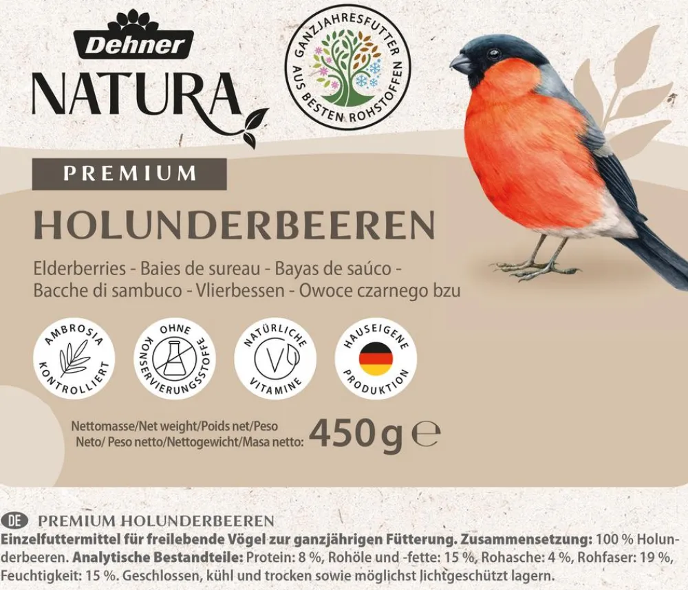 Dehner Natura Premium Wildvogel Ganzjahresfutter Holunderbeeren, 450 g New