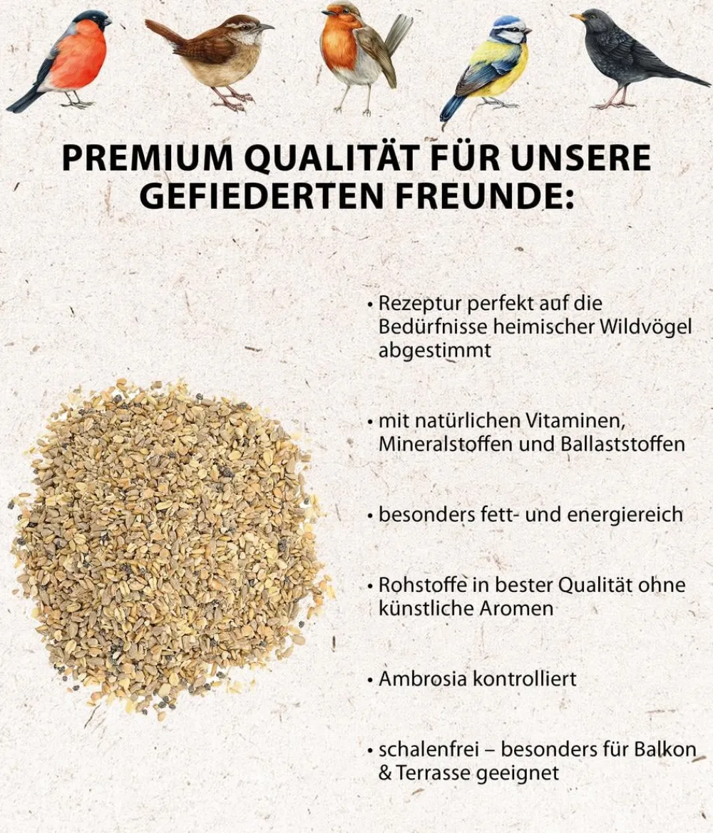 Dehner Natura Premium Wildvogelfutter Ganzjahresfutter Terrassen-Mix, 900 g Hot