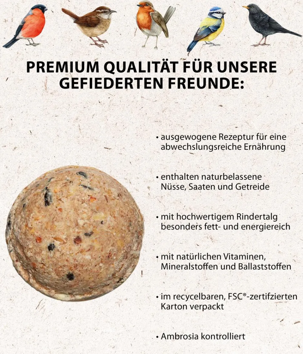 Dehner Natura Premium Meisenknödel - Wildvogelfutter Meisenknödel im Karton, mit Netz