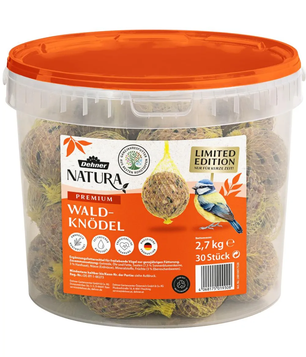 Dehner Natura Premium Meisenknödel - Wildvogelfutter Wald-Meisenknödel im Eimer, mit Netz, 30 Stk.