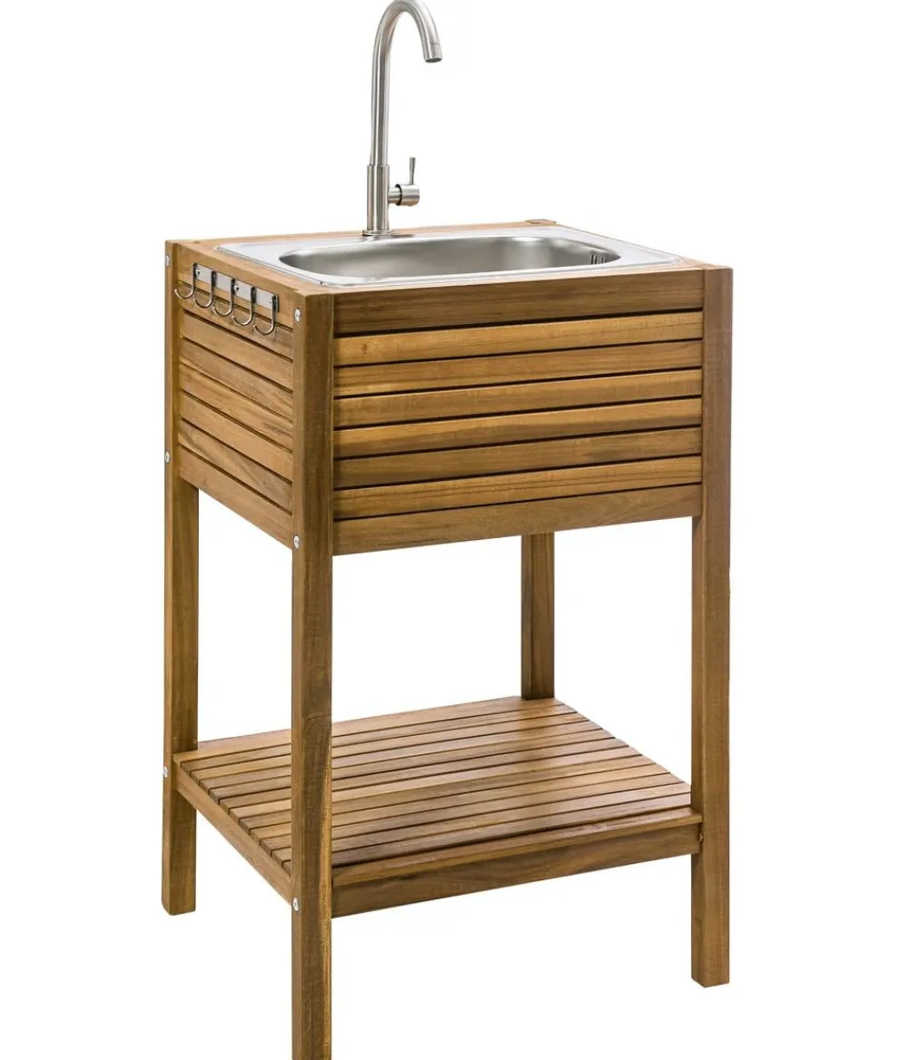 Dehner Gartenschränke & -Regale - Outdoor-Küche Spülschrank Southampton, ca. B52,5/H90/T50 cm Hellbraun