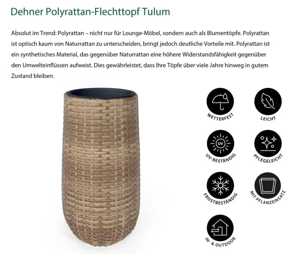Dehner Polyrattan-Flechttopf Tulum, rund Braun Outlet