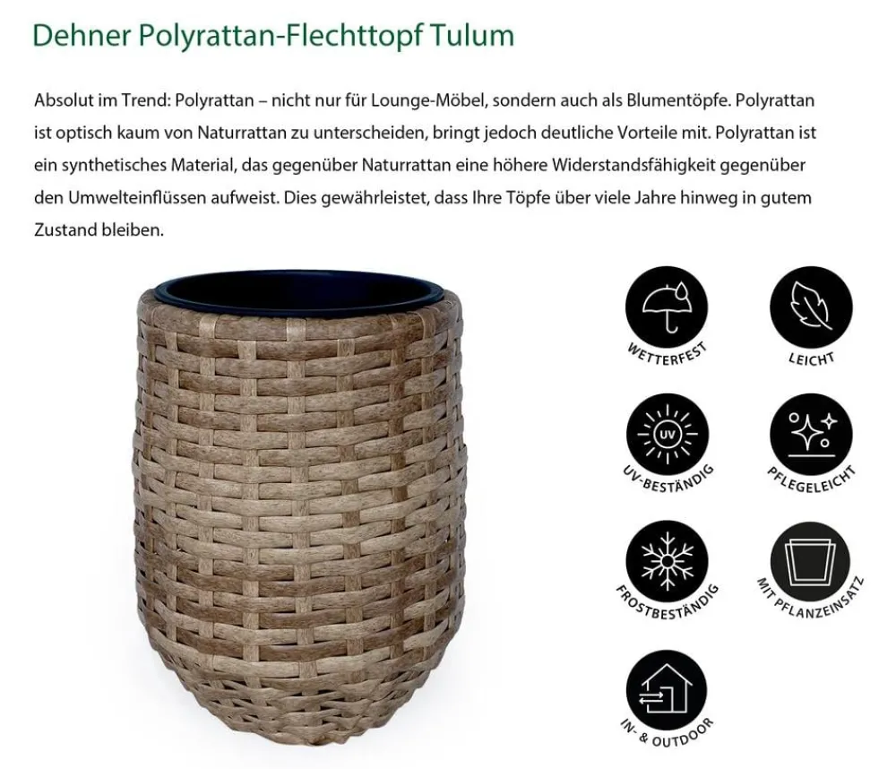 Dehner Blumentöpfe & Übertöpfe - Polyrattan-Flechttopf Tulum, rund Braun