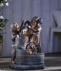 Dehner Gartenbrunnen - Polyresin-Gartenbrunnen Lea und Leon, solarfähig, ca. H68,5 cm