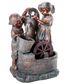 Dehner Gartenbrunnen - Polyresin-Gartenbrunnen Lea und Leon, solarfähig, ca. H68,5 cm