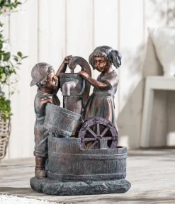 Dehner Gartenbrunnen - Polyresin-Gartenbrunnen Lea und Leon, solarfähig, ca. H68,5 cm