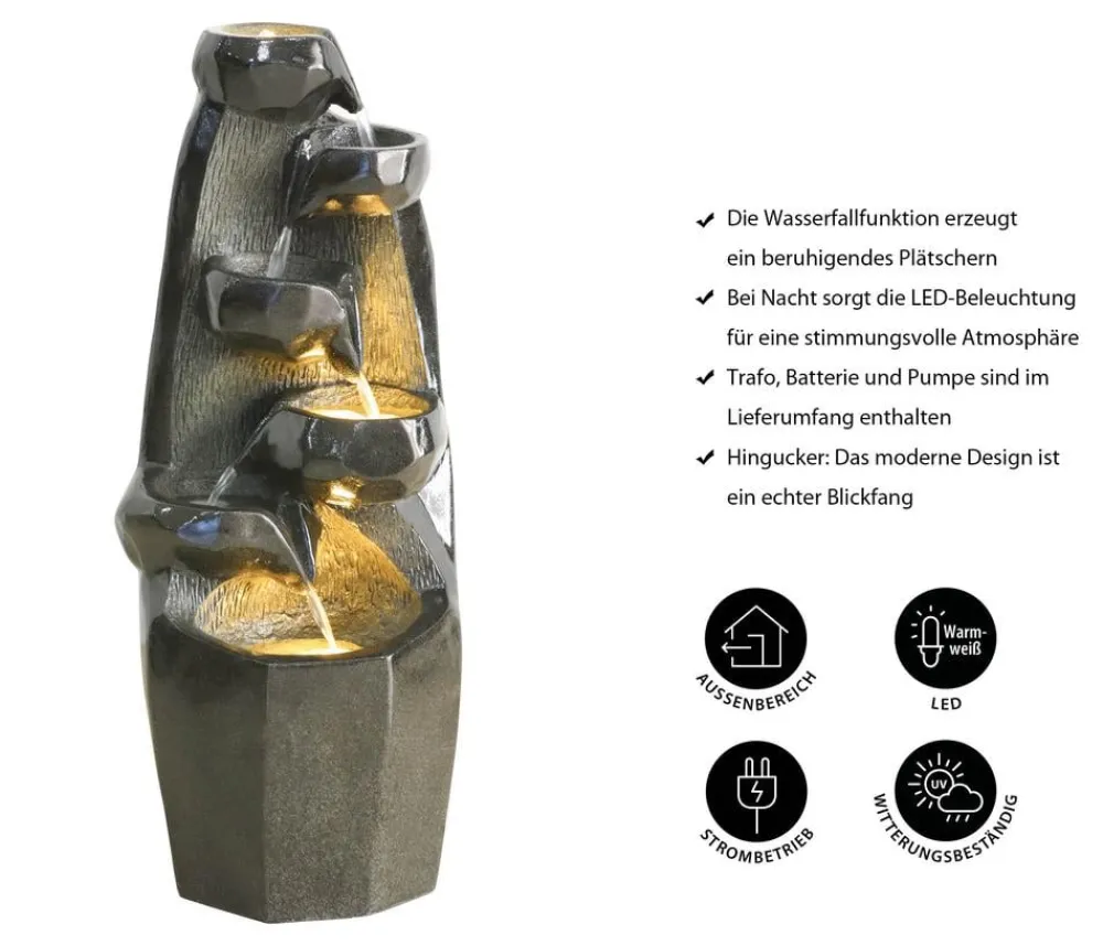 Dehner Gartenbrunnen - Polyresin-Gartenbrunnen Cala, solarfähig, ca. H91 cm Warmweiß