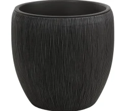 Dehner Vasen|Blumentöpfe & Übertöpfe > Polyresin-Pflanzvase Tokio in Riffeloptik, rund, grau