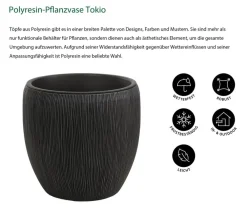 Dehner Vasen|Blumentöpfe & Übertöpfe > Polyresin-Pflanzvase Tokio in Riffeloptik, rund, grau
