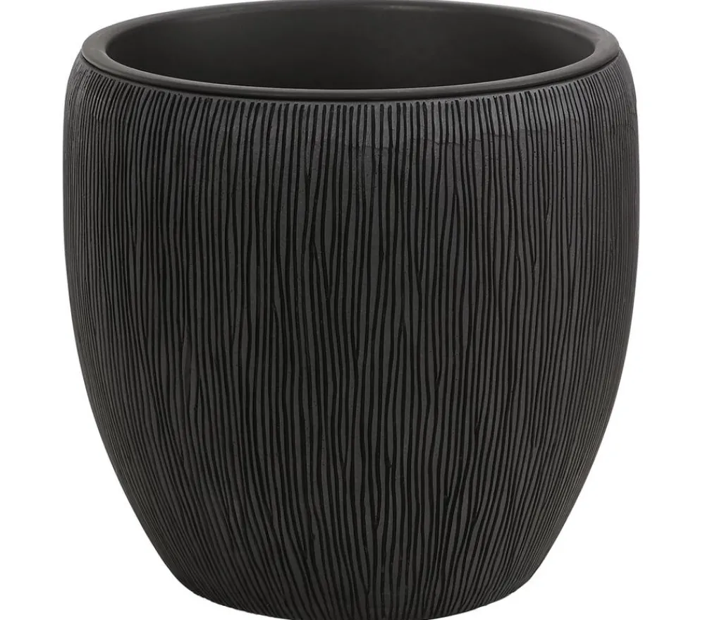 Dehner Polyresin-Pflanzvase Tokio in Riffeloptik, rund, grau Dunkelgrau Clearance