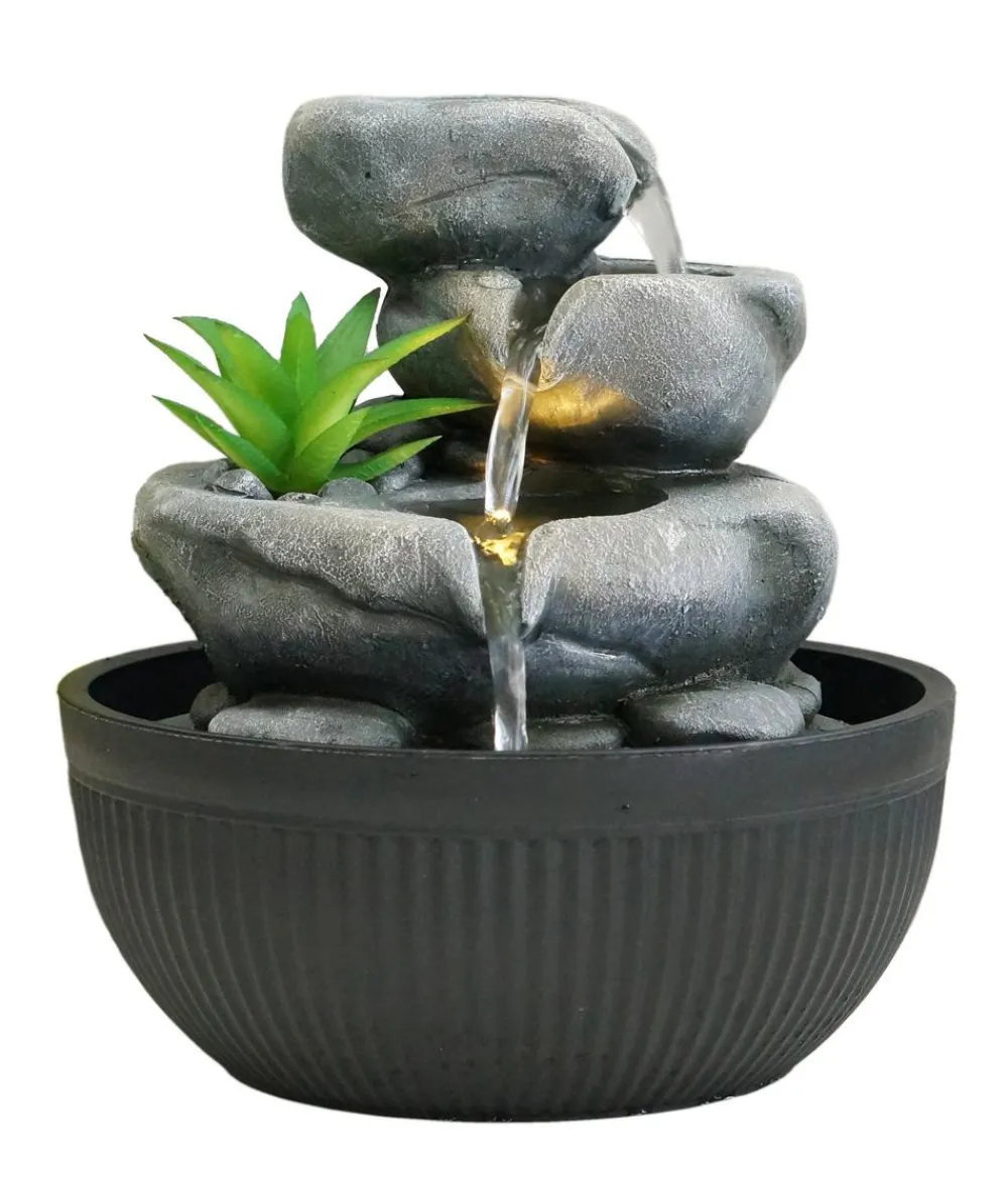 Dehner Zimmerbrunnen > Polyresin-Zimmerbrunnen Lono mit LED-Beleuchtung, ca. H21 cm