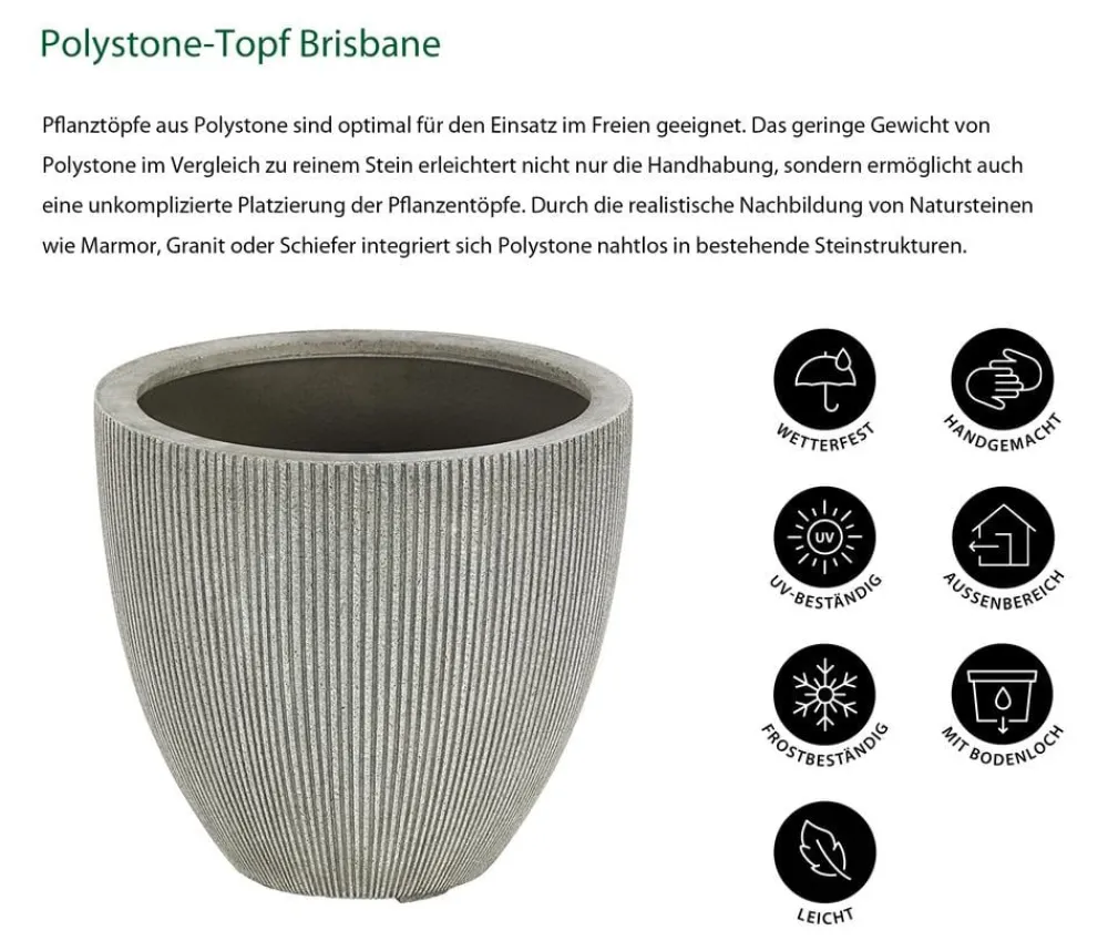Dehner Blumentöpfe & Übertöpfe > Polystone-Topf Brisbane in Riffeloptik, rund