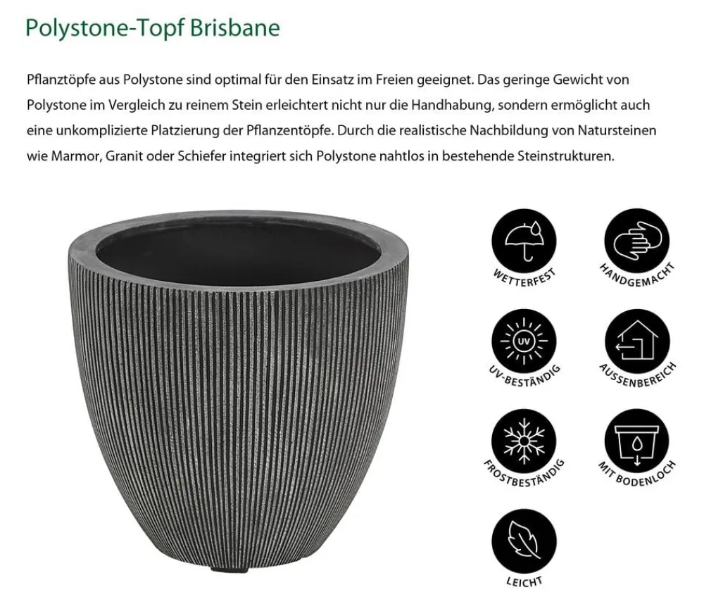 Dehner Blumentöpfe & Übertöpfe > Polystone-Topf Brisbane in Riffeloptik, rund