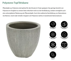 Dehner Blumentöpfe & Übertöpfe - Polystone-Topf Brisbane in Riffeloptik, rund Dunkelgrau