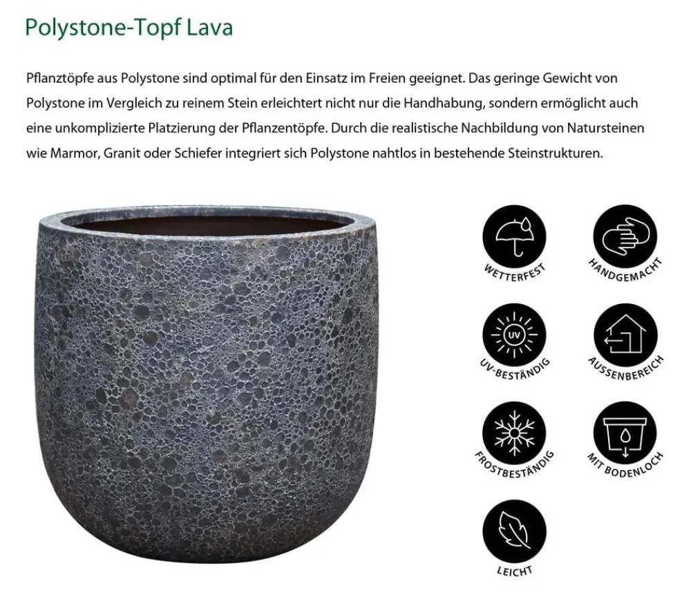 Dehner Blumentöpfe & Übertöpfe > Polystone-Topf Lava, rund,