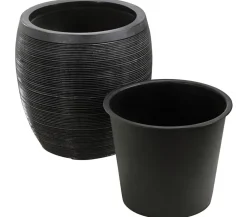 Dehner Polystone-Topf Singapur, rund, anthrazit Dunkelgrau Clearance