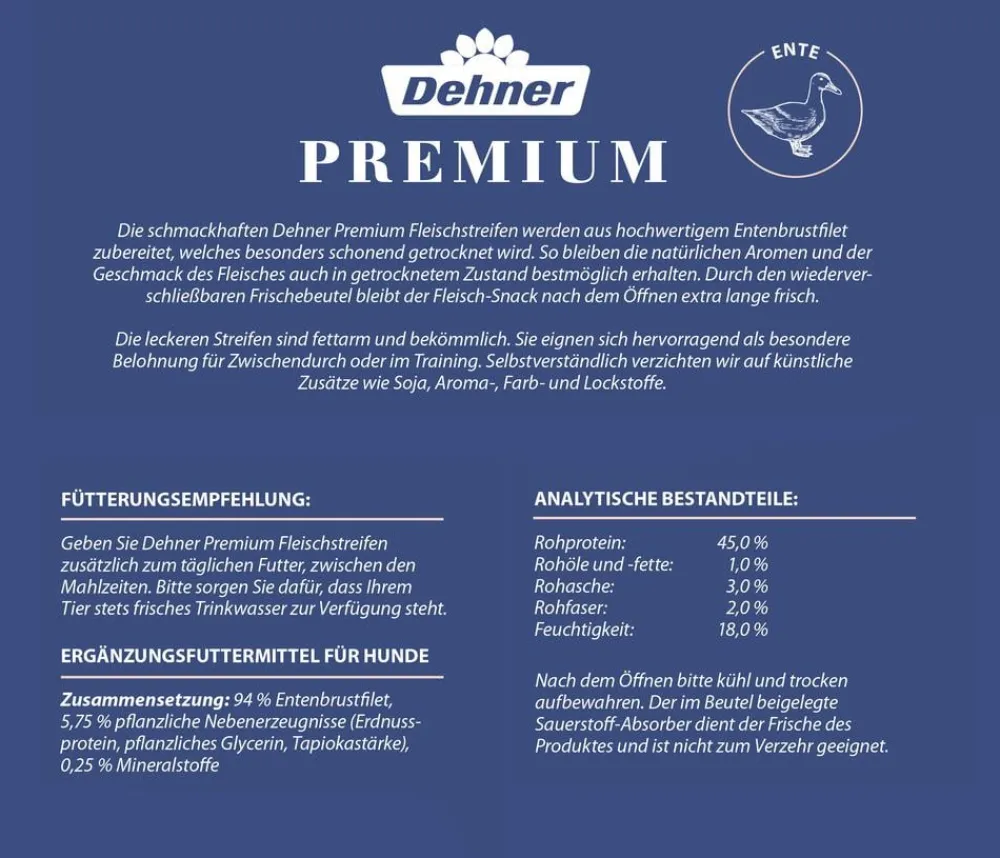 Dehner Premium Hundesnack Fleischstreifen, Entenbrust Sale